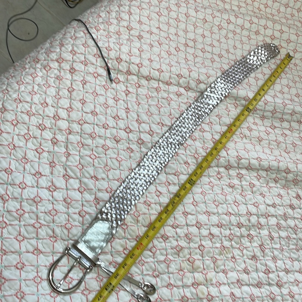 Michael Kors, silver wide woven leather with  logo statement  belt - Picture 3 of 7